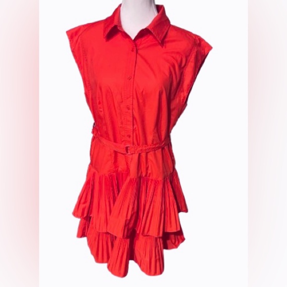 NWT Current Air Ruffle Dress Red-Orange Sleeveless Shirt Summer AVARA Designer